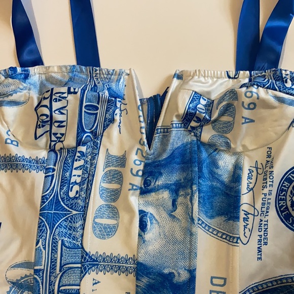 White and blue money print corset top. - Picture 4 of 4